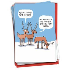 NobleWorks Christmas Funny Greeting Cards Bucks/Reindeer 12 Pack with Envelopes